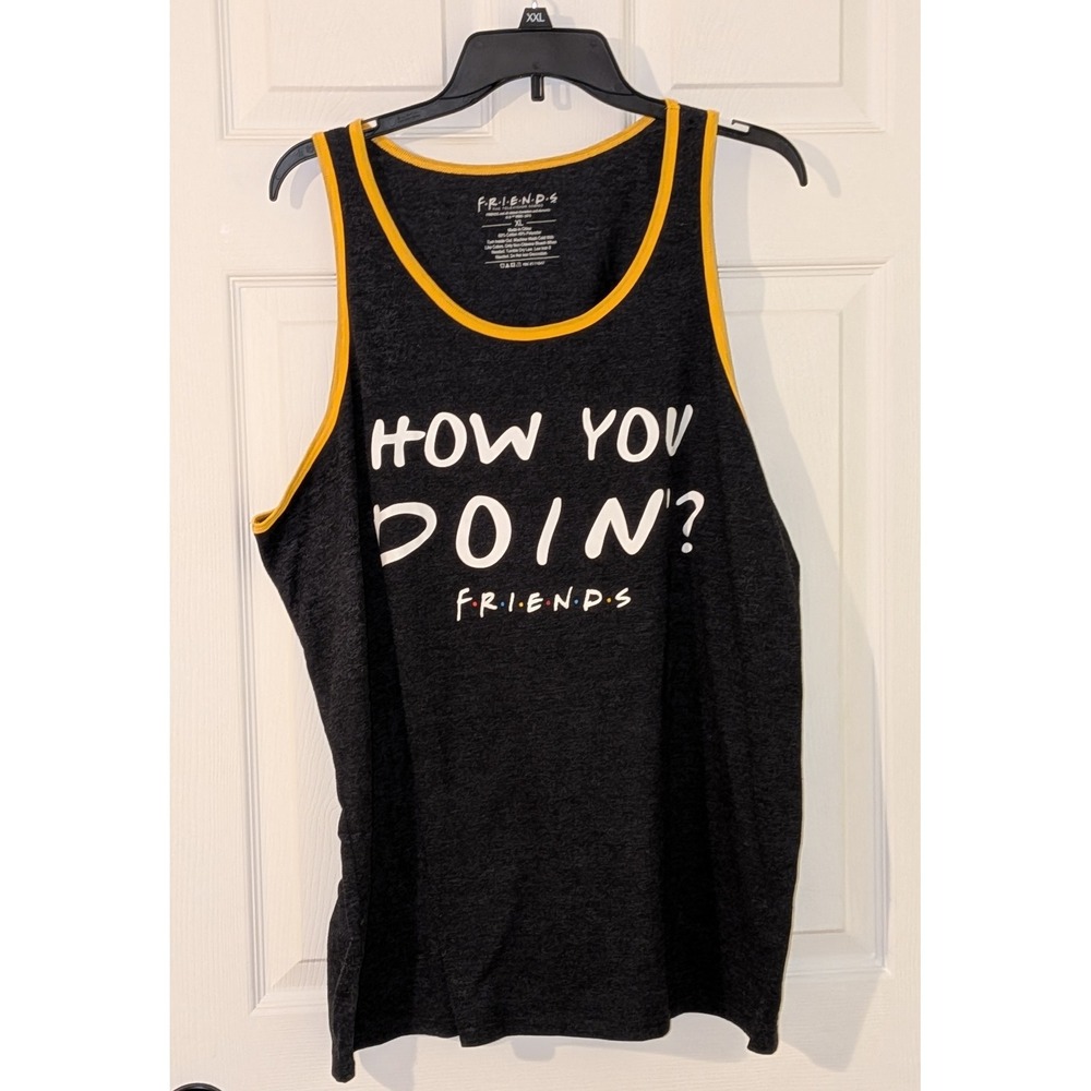 Friends‎ TV Show How You Doin Graphic Tank Top Charcoal Yellow Trim XL NWT